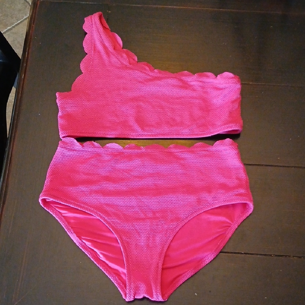 Old Navy Hot Pink Girls' Scalloped One-Shoulder Bikini